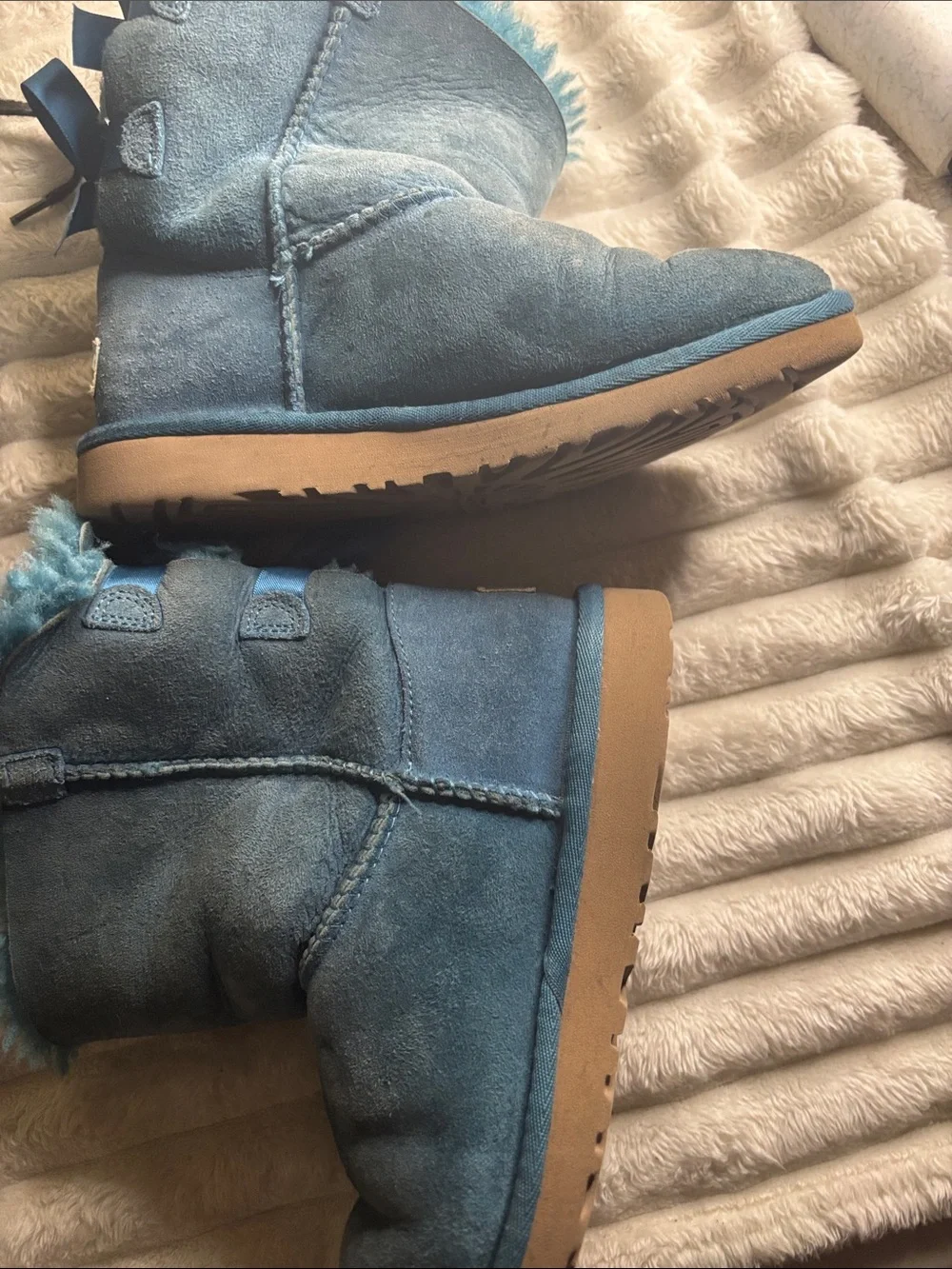 UGG Kids Teal Ribbon Shearling Boots